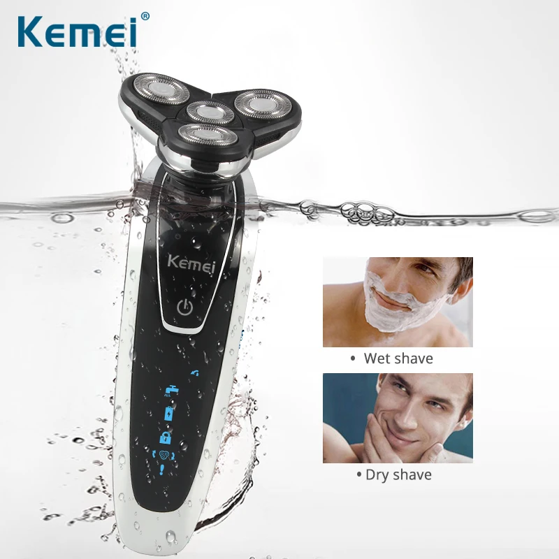 Электробритва Kemei для мужчин триммер бороды волос носа ЖК дисплей 4 лезвия