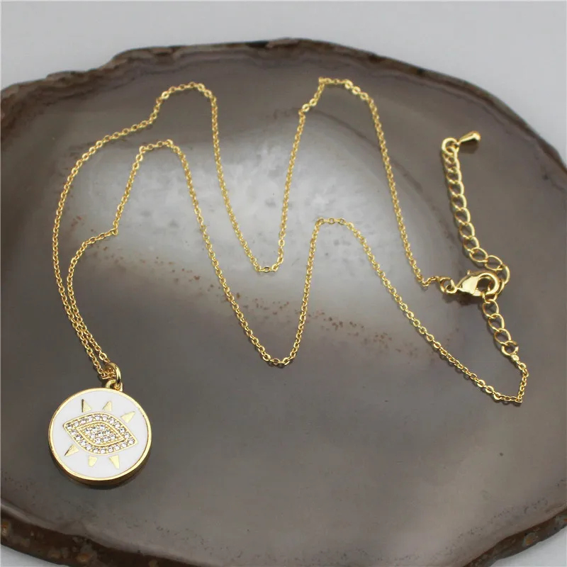 Ожерелье в форме глаза из эмали с покрытием из циркония нового дизайна, популярная медная цепочка, дешевая оптовая продажа, 10 штук в наборе, 19 дюймов.