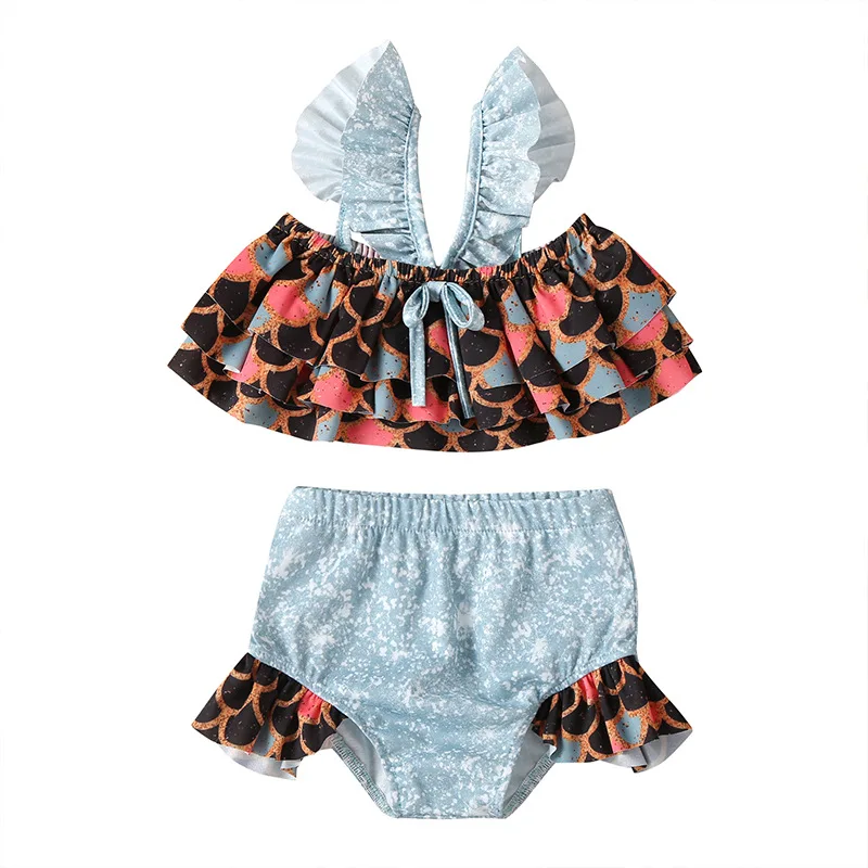 

0-5Y Kids Baby Girls Swimsuits Printed Fashion Seaside Beach Swimming Sling Girls Swimsuit 2021 Summer Children Bikini Swimwear
