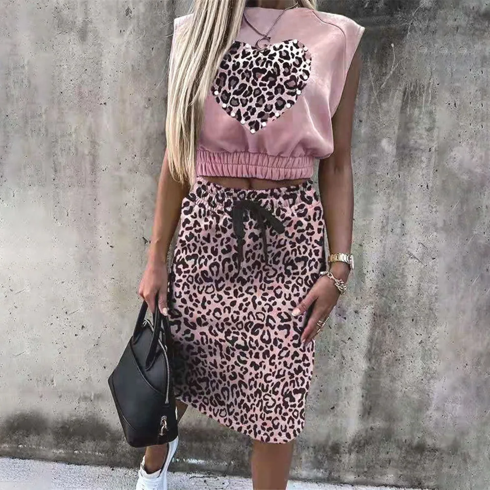 

Женский комплект из двух предметов, элегантный однотонный топ без рукавов и повседневная юбка на шнуровке, Модный женский костюм с юбкой, ул...