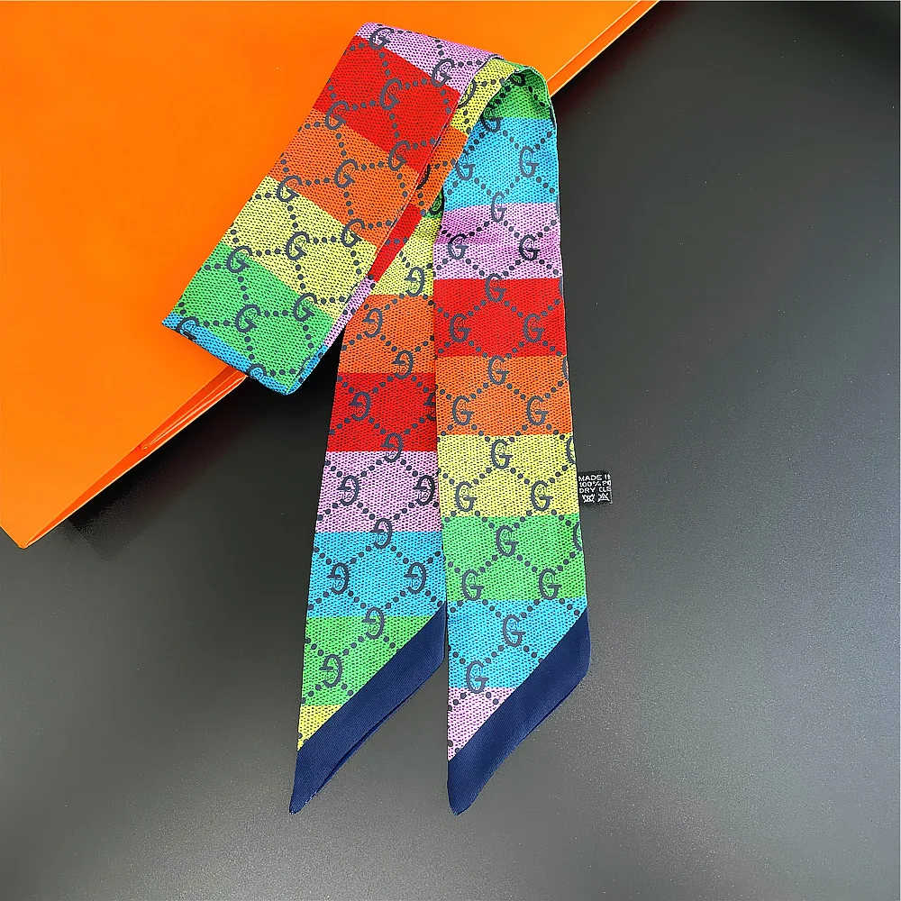 

Новый Узкий Шелковый шарф с принтом букв из саржевого переплетения для сумки Роскошный брендовый шейный платок для волос повязка на голову ...