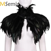 msemis adult black gothic victorian scarf poncho wrap natural feather choker collar cape shawl stole halloween cosplay costume