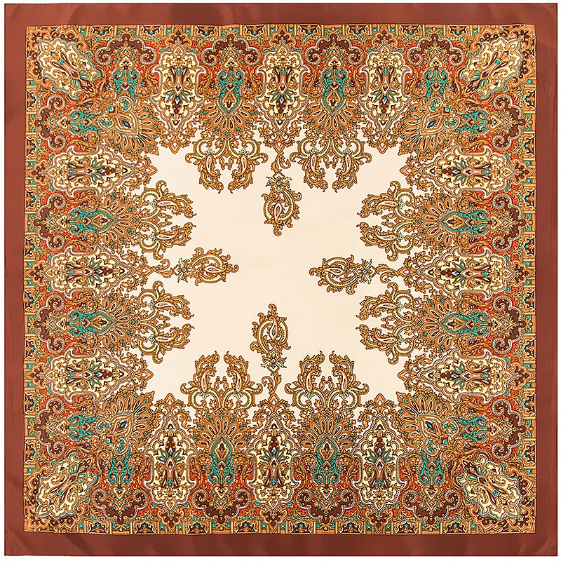 

Шелковый шарф Runmei в этническом стиле для туризма, цветок кешью, Шелковый Солнцезащитный блок, большой квадратный шарф, женский роскошный мо...