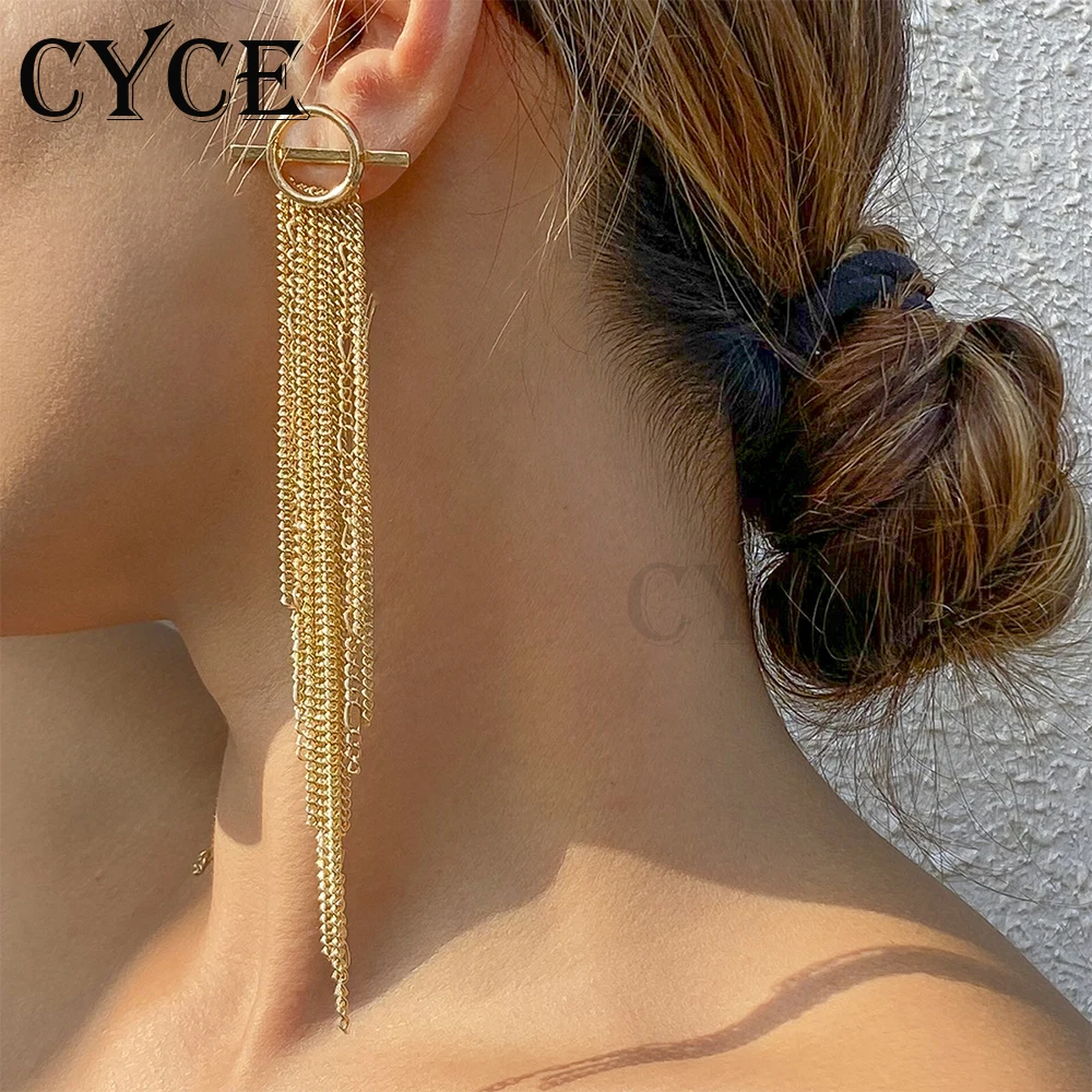 

CYCE 2021 New Hip-hop Metal Chain Tassel Earrings For Women Jewelry Geometric Circle Word Buckle Long Stud Earrings Accessories