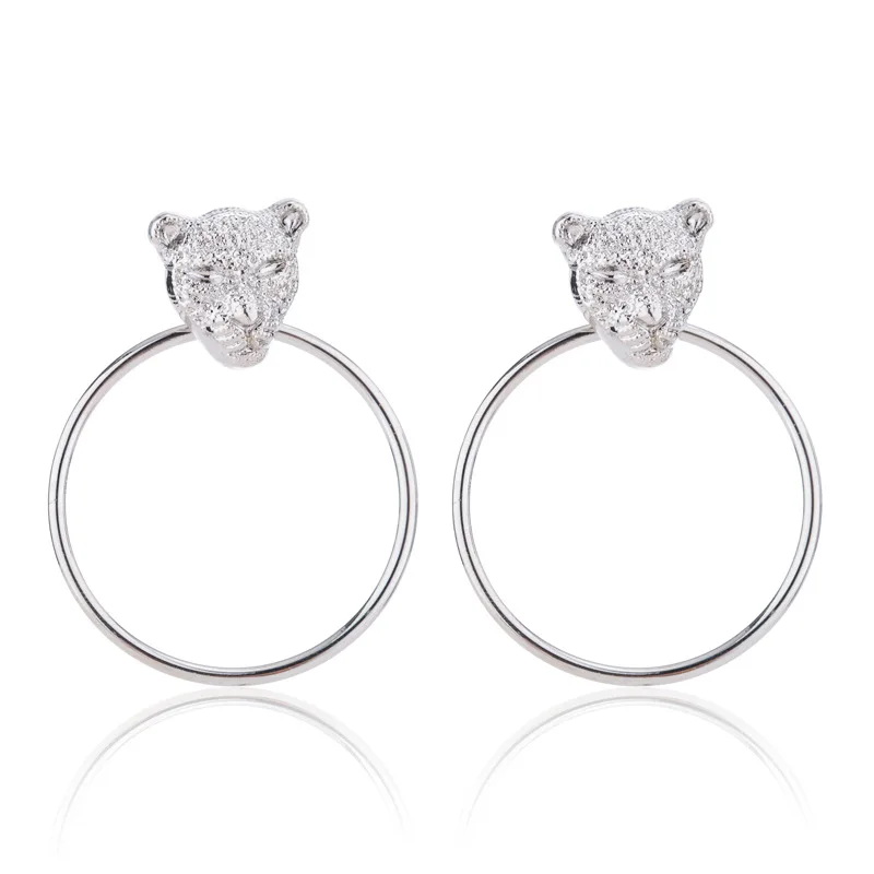 Женские металлические серьги с головой леопарда в европейском и американском