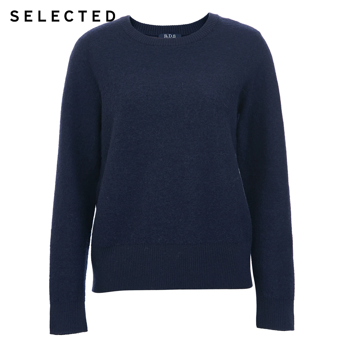 SELECTED Women's Splicing Patch 100% Wool O-Neck Round Sweater R|419413504 | Женская одежда