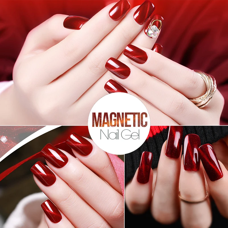 Lakimu Wine Red Cat Eye Glitter Shiny Nail Gel Polish Magic DIY Art Strong Magnetic Effect Soak Off UV LED Varnish | Красота и