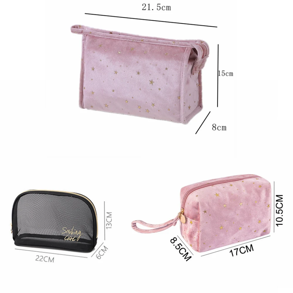 

Vinage Gold Star Velvet Storage Bags Pockets Soft Velvet Pink Blue Cosmetic Bag Make Up Case Travel Organizer Bag Toiletry Bag