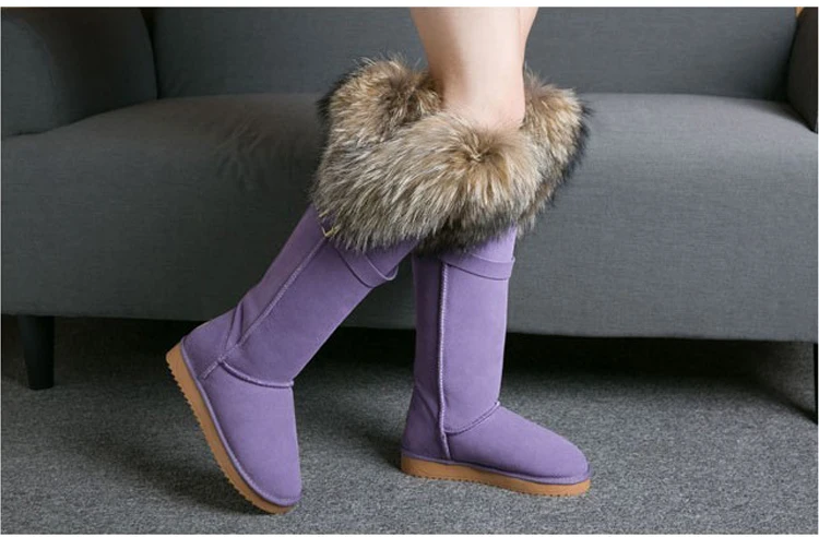 ; модные высокие зимние сапоги; botas mujer; женская зимняя обувь из натуральной кожи с натуральным лисьим мехом;