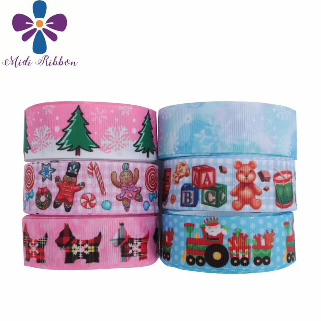 

16mm-75mm Merry Christmas Snowflake Cartoon Dog Printed Grosgrain/Foe Ribbon Geometric Check DIY Hair Bowknots 50yards/roll