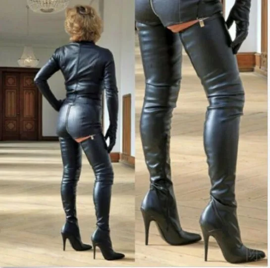 

Black Sequin pointed cross strapping sexy high top boots stage boots