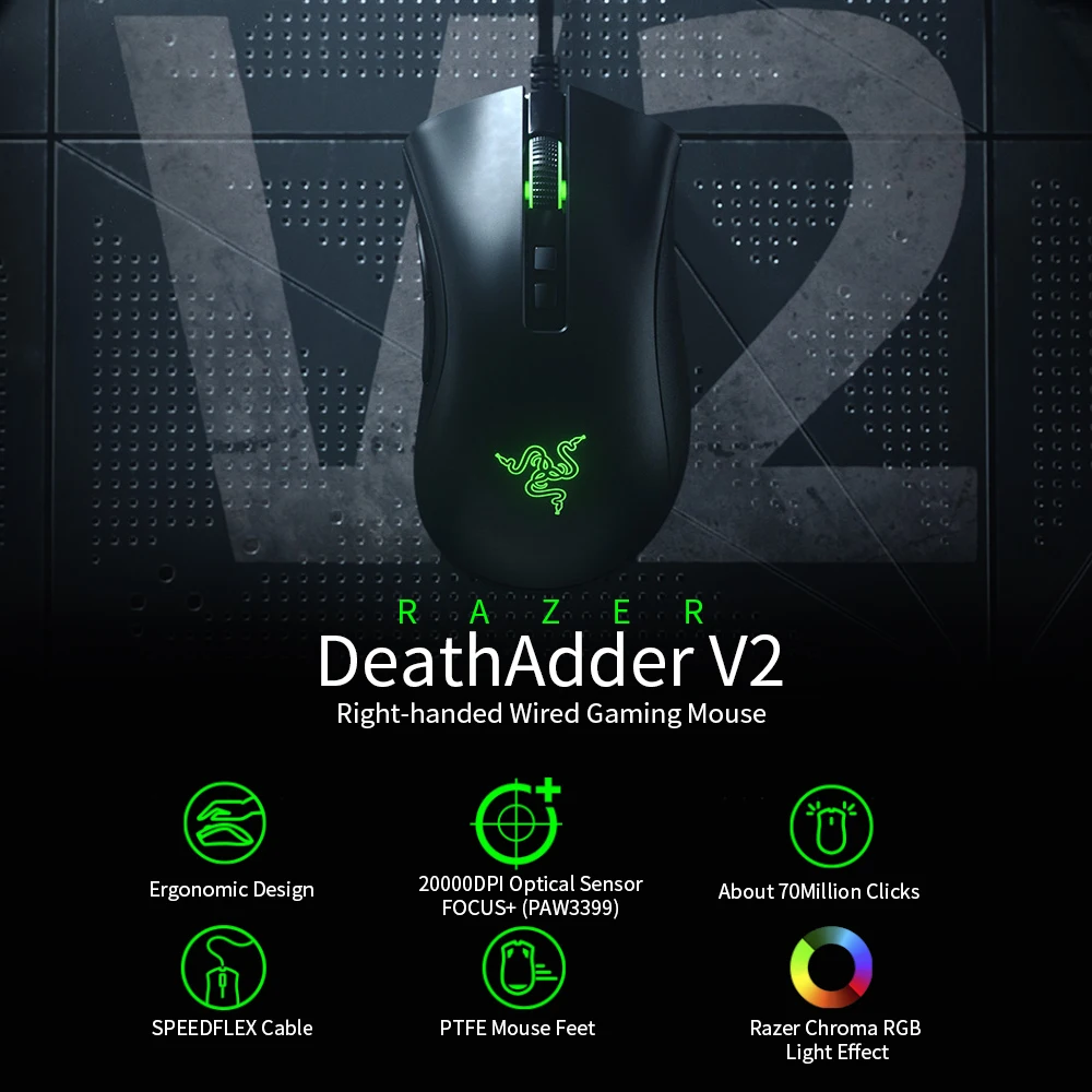 Проводная игровая мышь Razer DeathAdder V2 RGB мыши 20000DPI 8 кнопок эргономичный дизайн для