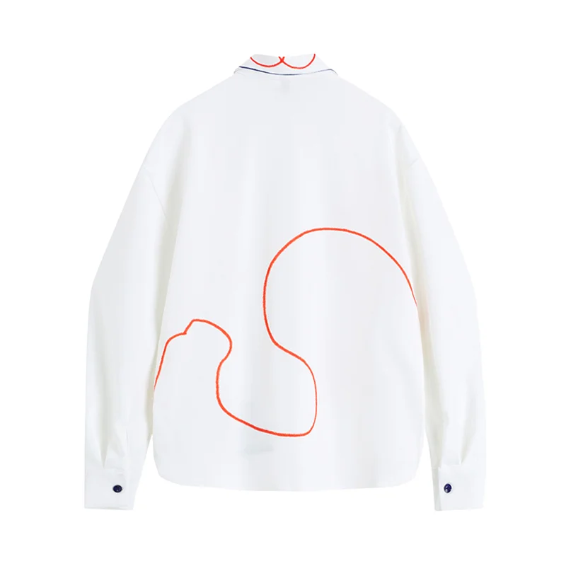 

Women's white cute graffiti shirt lapel long sleeve blouse spring 2021 Vintage design sense fashionable loose casual shirt top