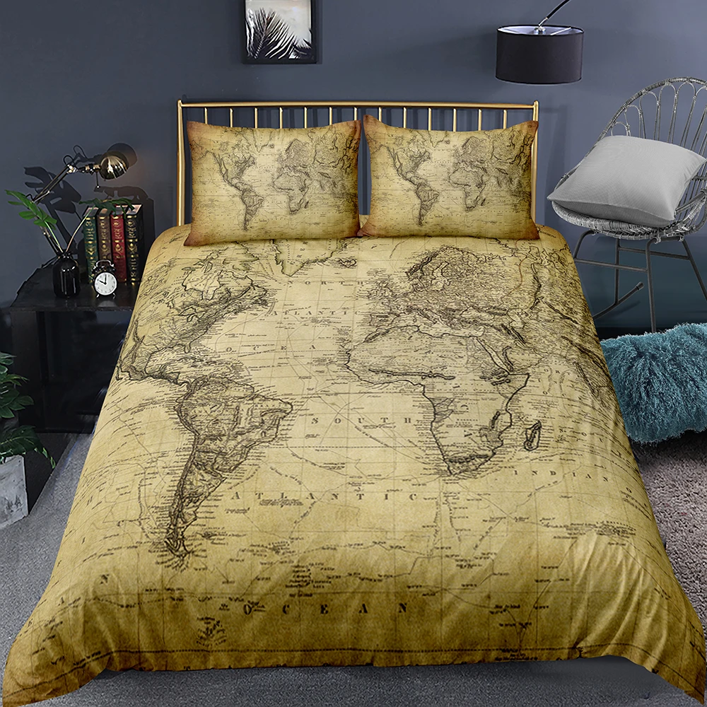 

World Map Cover Sets Map Geography Pattern Printed Bedding Set Duvet Cover Twin/ Queen/ King Bedding Set