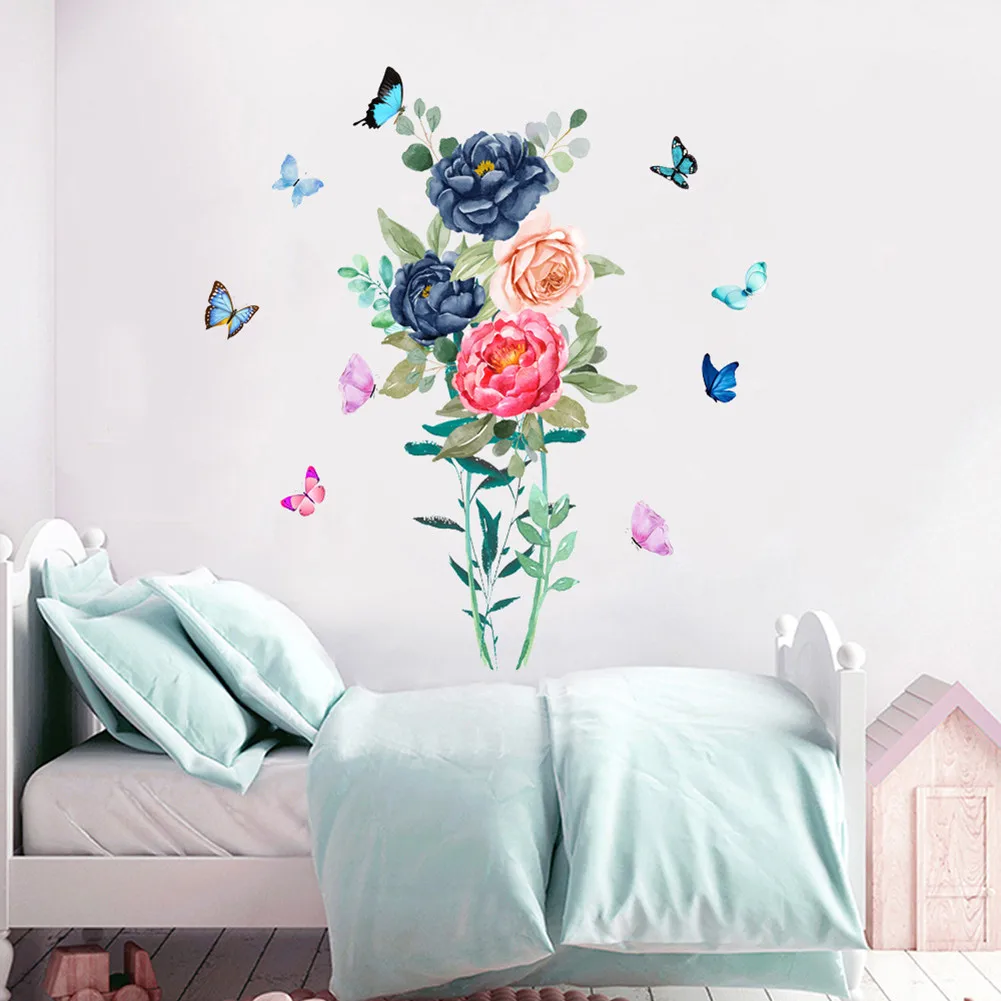 

1Set Wall Sticker Peony Wall Decal Butterfly 28*50cm PVC Business Interior Design Home Room Decoration Tickers Posters