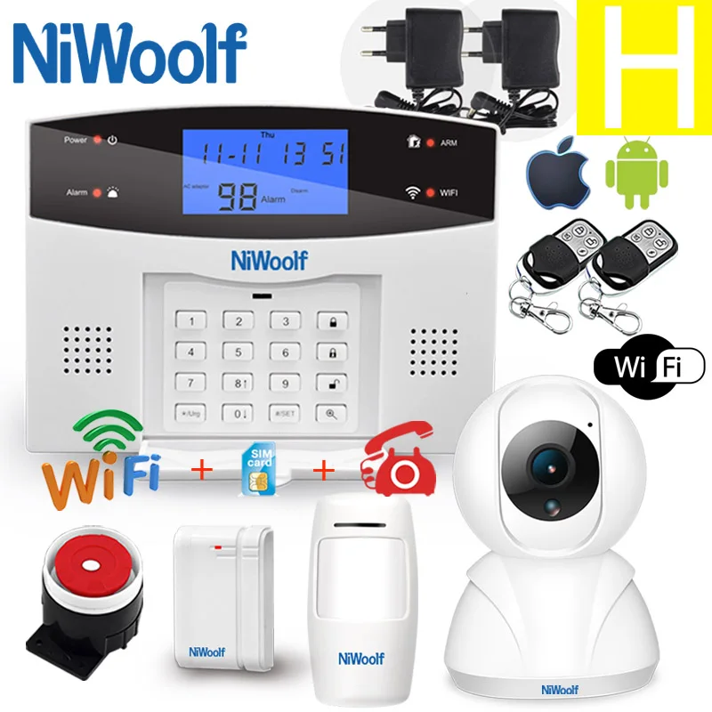H Wifi PSTN GSM сигнализация совместима с 433 МГц беспроводной/проводной детектор датчик двери сигнализация Умный дом релейный выход телефон приложение - Цвет: H