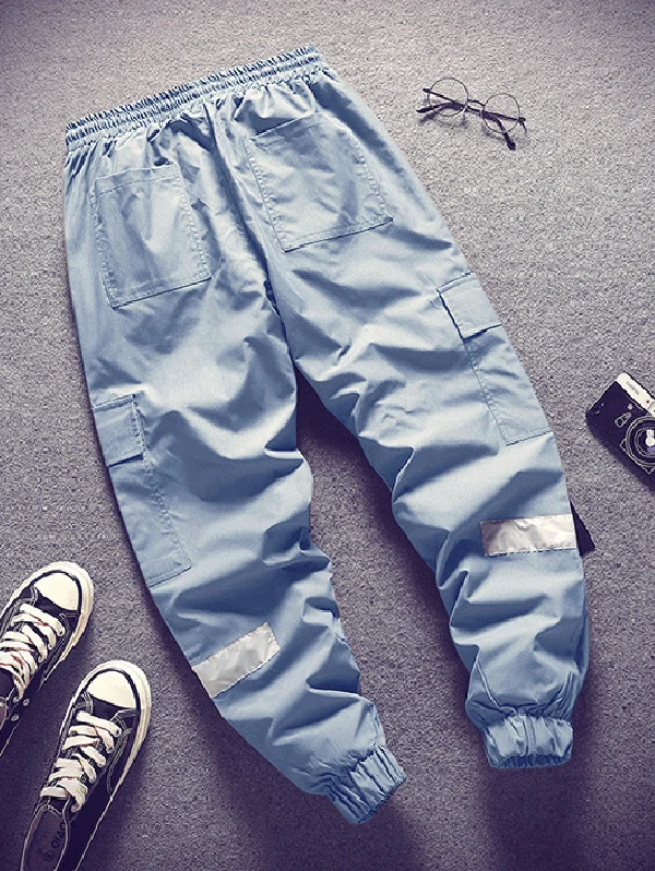 

ZAFUL Strap Spliced Applique Casual Jogger Pants For Men Mid Waist Long Splicing Drawstring Beam Feet Long Pants Autumn Spring