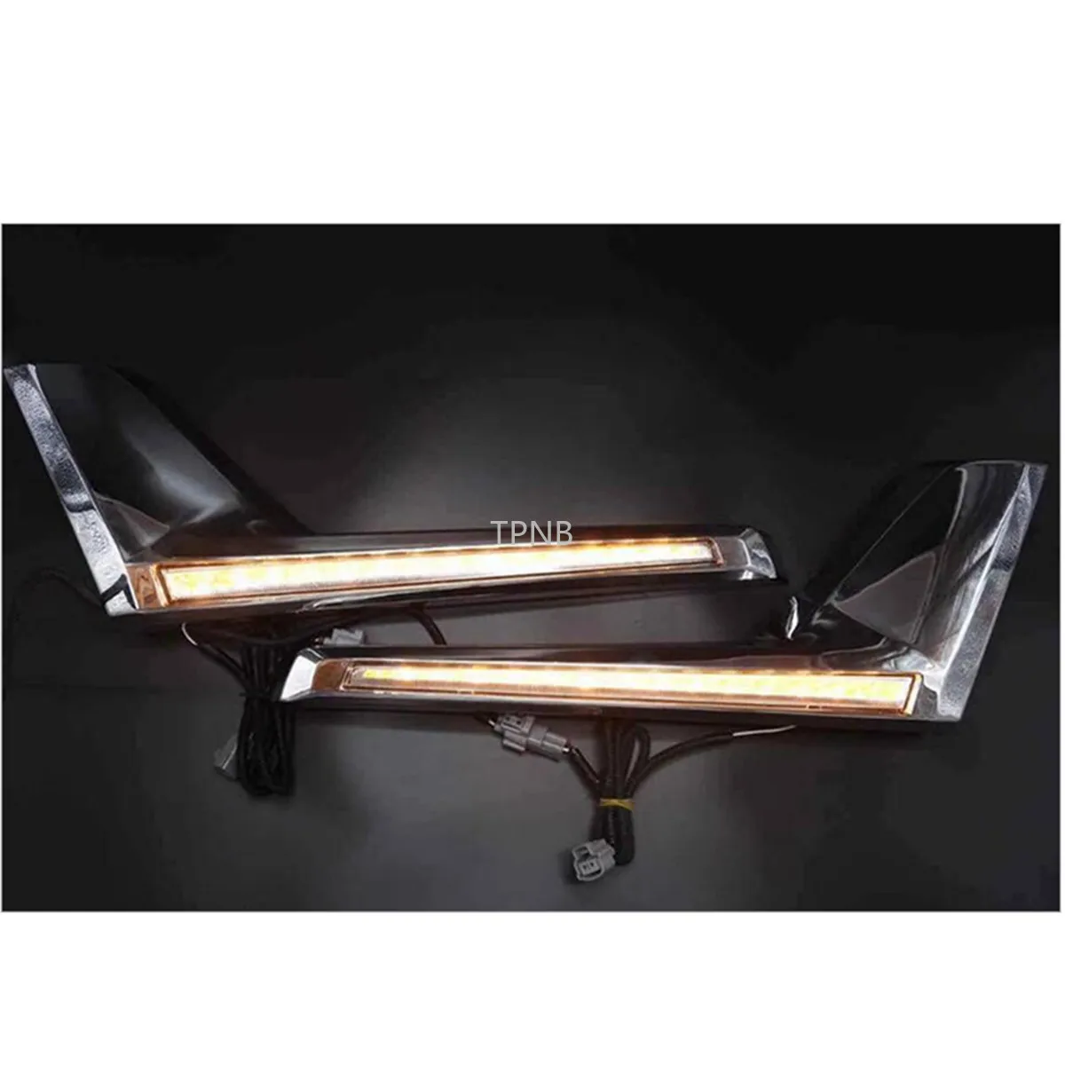 Фото Светодиодный головной светильник полосы для Toyota Land Cruiser 200 FJ200 2016 2017 2018 2019 Хром ABS дневные ходовые огни светильник аксессуары №4