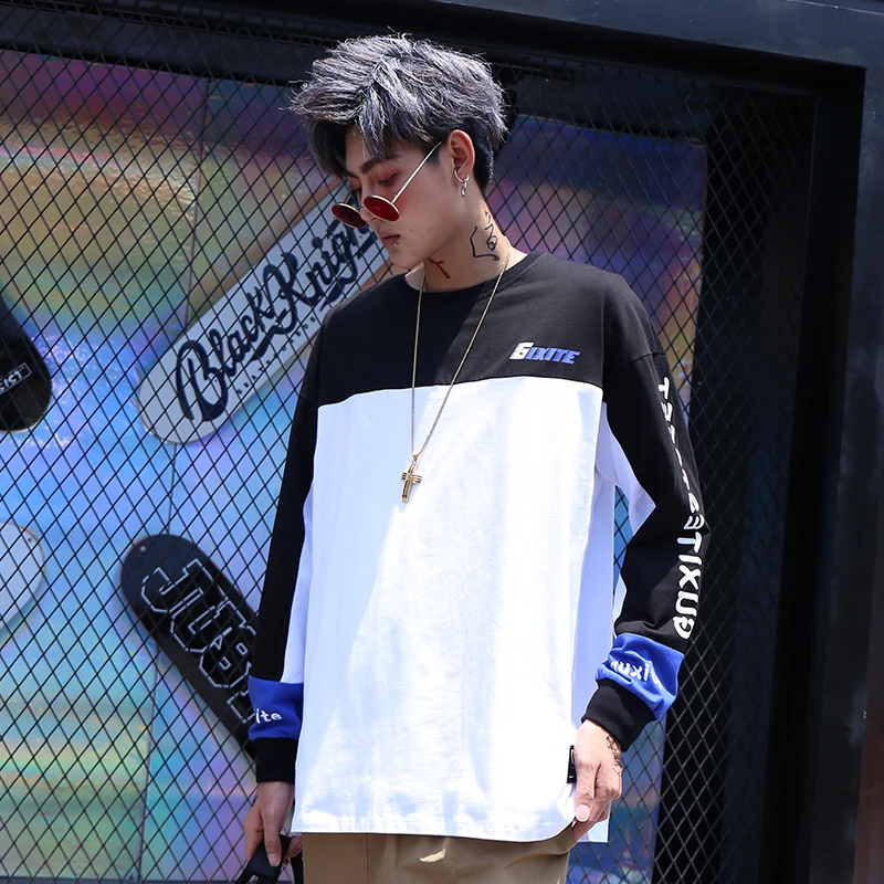 Японские футболки с длинным рукавом для пар в стиле хип-хоп Харадзюку футболка