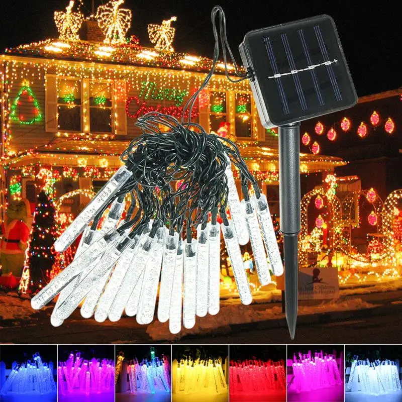 

New Colorful Raindrop Solar Lamp Waterproof Christmas Holiday Outdoor Garden Decoration Fairy Solar Battery String Light