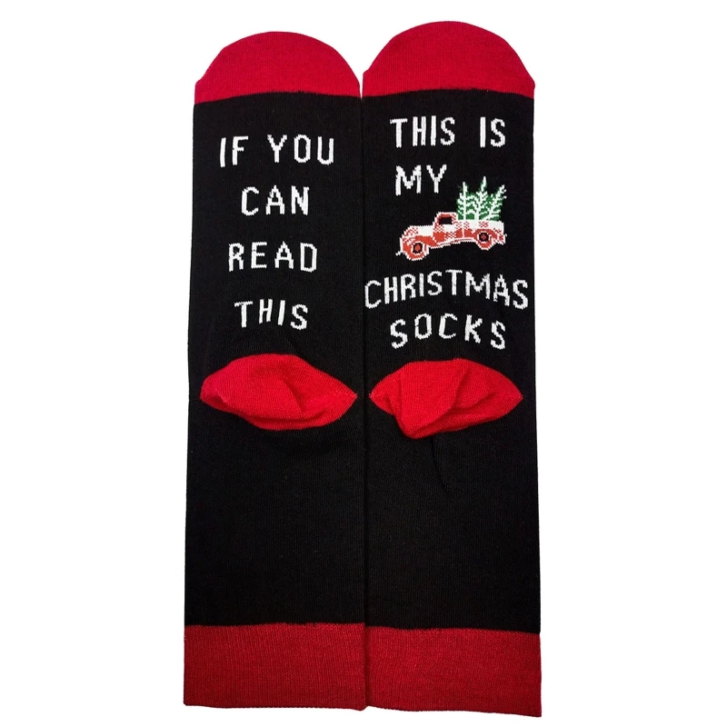 

Unisex Novelty Christmas Crew Socks If You Can Read This Red Print Hosiery
