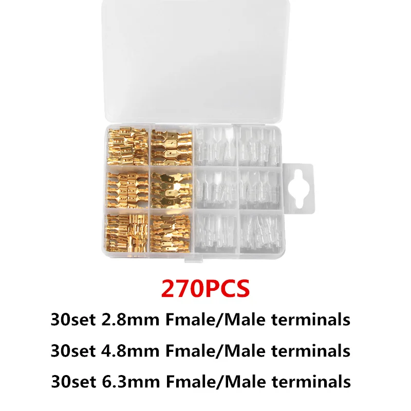 270 pcs 120/180/270 шт изолированный мужской женский разъем провода электрические провода обжимных разъёмов, коннекторов для 2,8/4,8/6,3 мм лопаты соединителей комплект - Цвет: 270 pcs