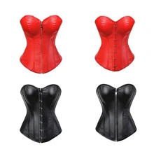 Espartilho de couro falso, sexy, para balada, lingerie quente, traje de zíper, renda, cincher, top, plus size (1)