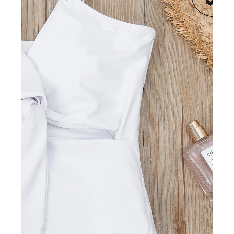 

Sexy Solid Color Bikini Women Deep V Swimsuit Bow Knot Swimwear Cutout Bathing Suit One Piece Suit