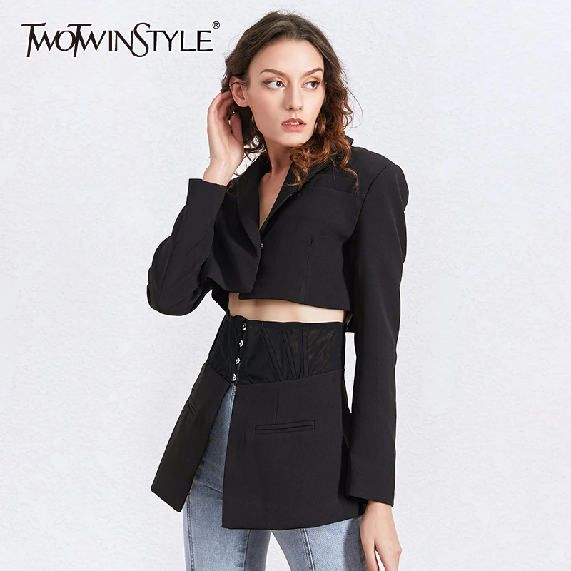 Женский блейзер с длинным рукавом TWOTWINSTYLE весенний черный белый длинными