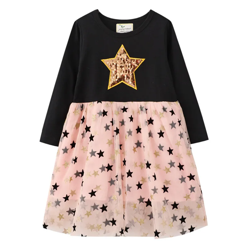 

Jumping Meters New Arrival Princess Stars Beading Children's Autumn Spring Kids Dresses Mesh Party Tutu Baby Frocks Costume