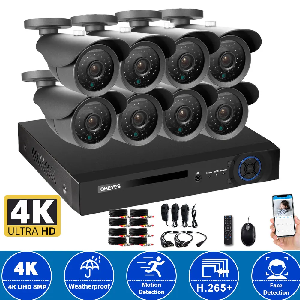 

CCTV DVR Camera Security System Kit 4k 8CH Outdoor Waterproof Bullet AHD Camera Video Surveillance System Set 8MP DVR Kit XMEYE