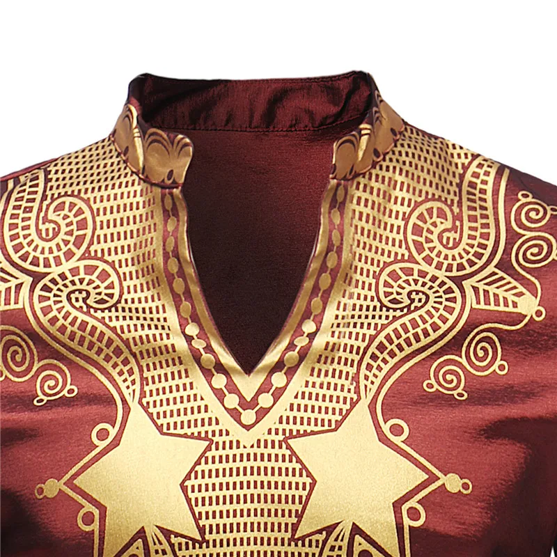 Мужская африканская рубашка с V образным вырезом Дашики одежда хипстерская