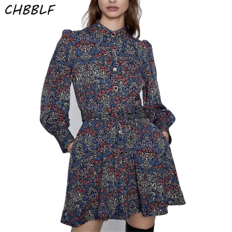 

CHBBLF women vintage floral pattern print dress long sleeve sashes female casual straight style dresses vestidos XDN9406