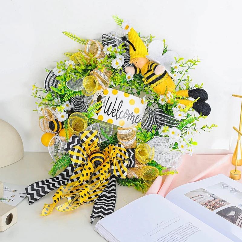 

Spring Seasonal Wreath Chic Bee Ribbon Garland for Front Door Wall Ornaments Farmhouse Home Decoration