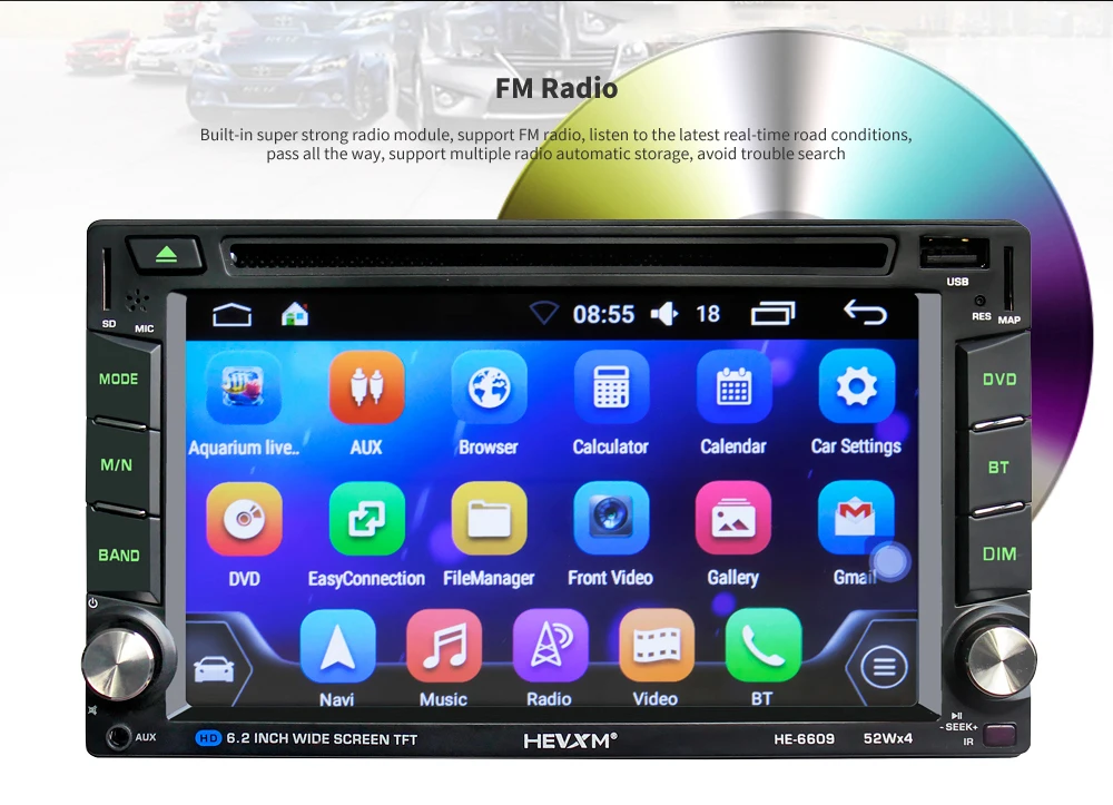 Android 6 0 Автомобильный мультимедийный плеер Bluetooth FM радио 2 дюймов 2-DIN 1080P цифровой