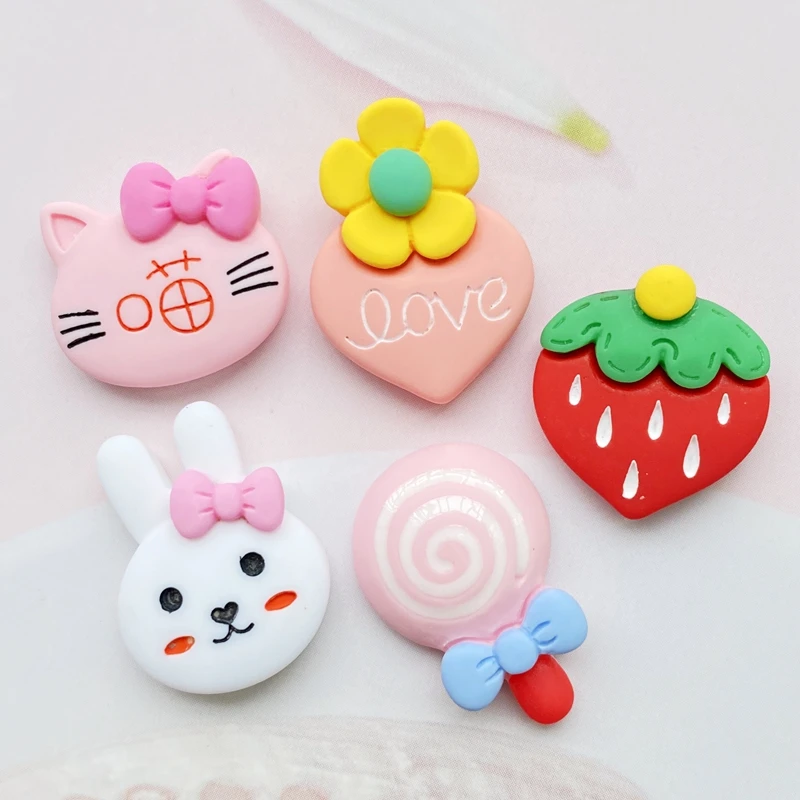 

10/20Pcs Resin Mixed Mini Cartoon Animal Fruit Lollipop Flatback Cabochon Scrapbook Kawaii DIY Embellishments Accessories G13