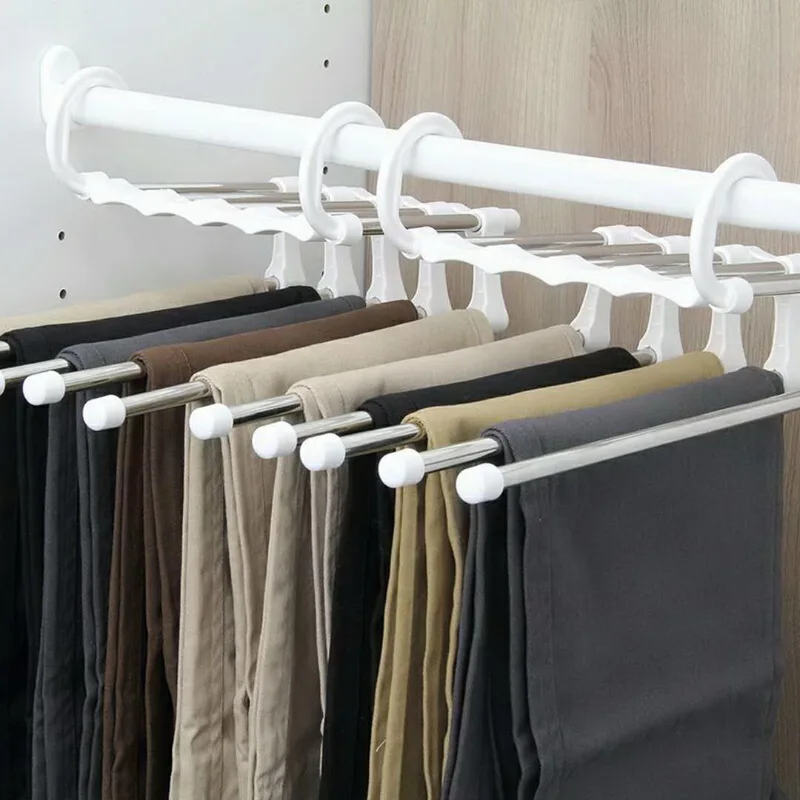 

Newest 5 in 1 Pant Rack Multifunction Shelves Stainless Steel Multi-functional Wardrobe Magic Trouser Hangers Dropshipping