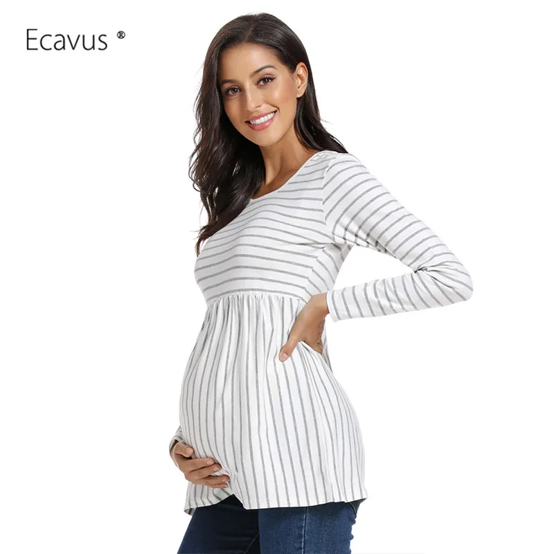 

Женская Полосатая туника с длинным рукавом, Повседневная Футболка для беременных, удобная одежда для беременных, зимние блузки