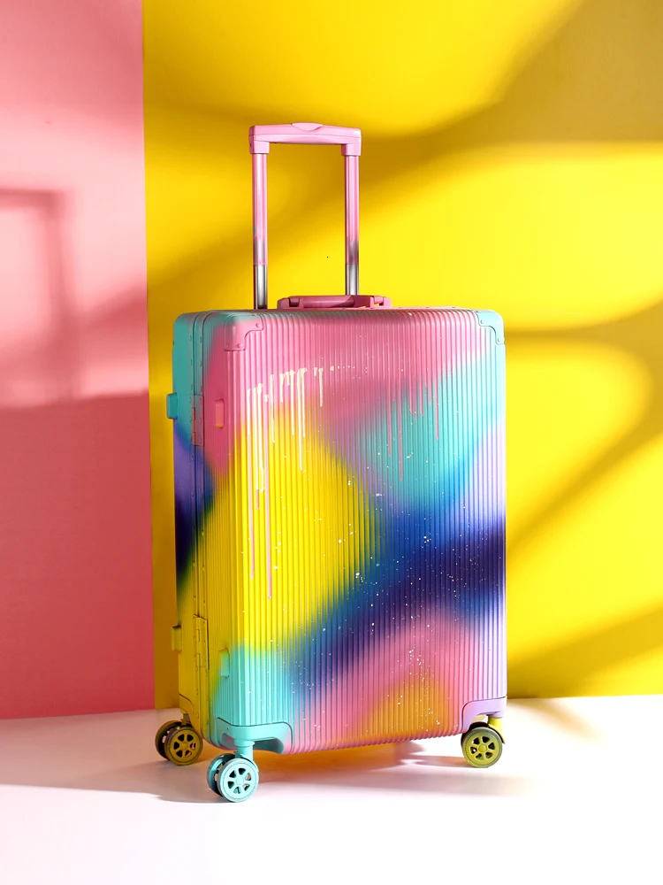 Graffiti Aluminum Alloy Frame Luggage Trolley Case Men Women Suitcase Universal Wheel Rolling Doodle Luggage PC Shell 20 24 28