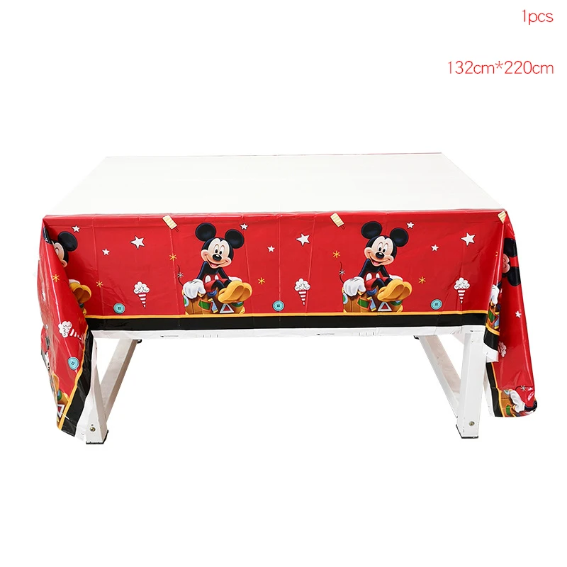 1pc Tablecloth 68 шт. красный Микки Маус День рождения украшения для детей для душа Чашки салфетки соломенный флаг набор День рождения принадлежности - Цвет: 1pc Tablecloth