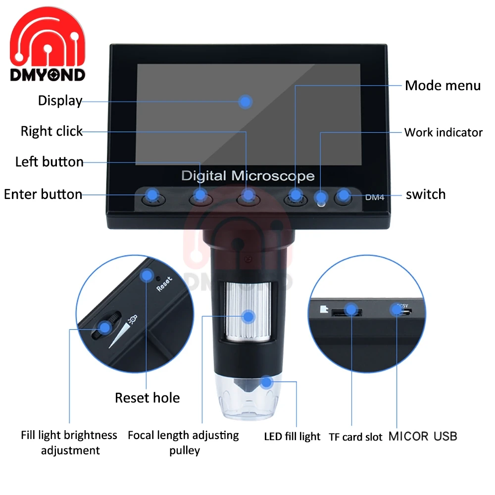 Цифровой микроскоп 4 3x30 Вт с ЖК-дисплеем дюйма | Инструменты