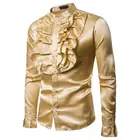 Goocheer Мужская рубашка с оборками и воротником-стойкой, вечерние Формальные костюмы, 70s