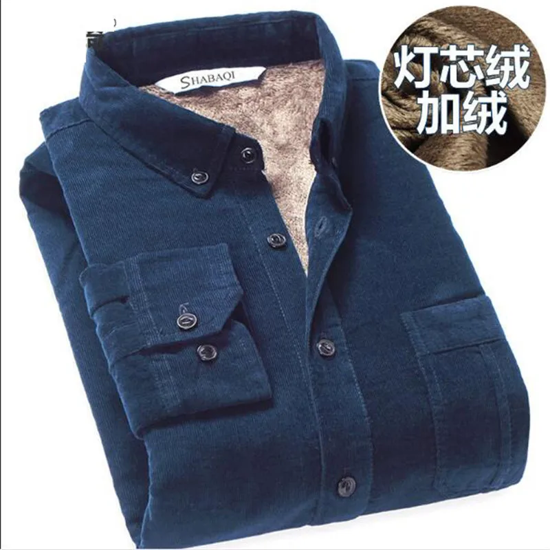 

Corduroy Men Shirts 2021 Autumn Winter Velet Warm High Quality 100% Cotton Long Sleeve Button Collar Smart Casual Shirt for Men