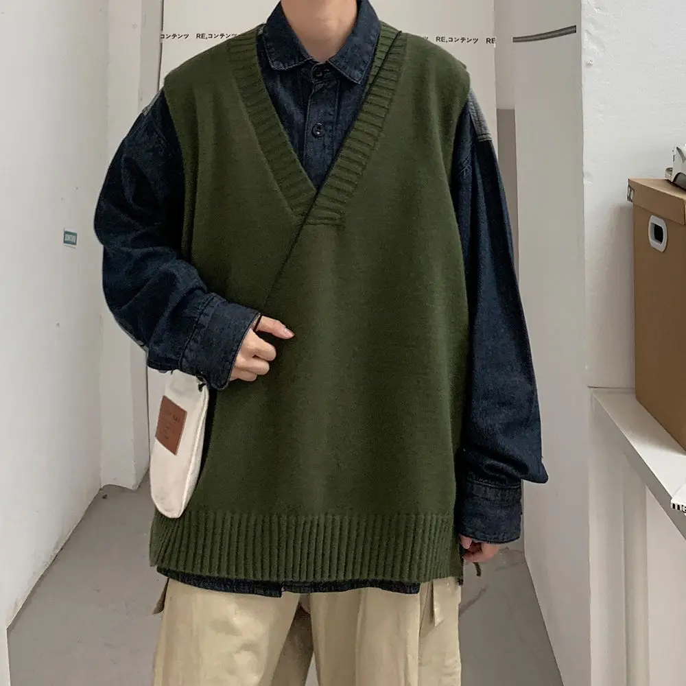 

2021 Men's Fashion Sleeveless Pullover Wool Sweaters Vest In Warm Knitting Loose Vest 6 Color Coats Clothes Plus Size M-2XL