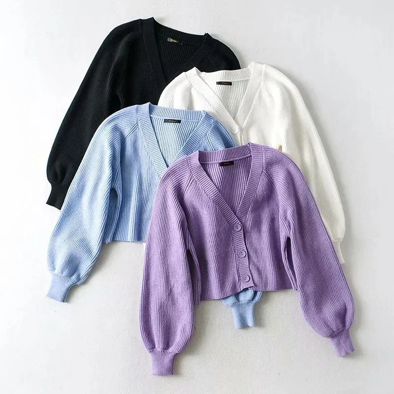 

2020 autumn V-neck multi-button knit cardigan long-sleeved sweater short navel loose jacket coat DLwt173