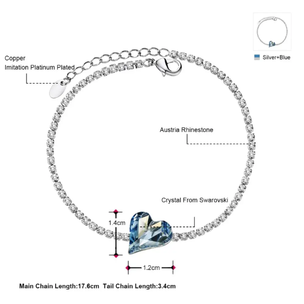 Neoglory Австрия Стразы синие кристаллы очаровательные браслеты и модные ювелирные