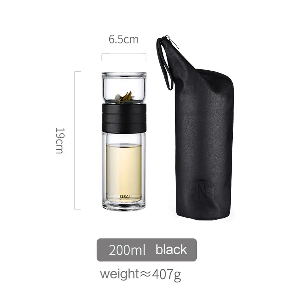 Black-200ml Oneisall чайная бутылка для воды, посуда для путешествий, портативная, с двойными стенками, стеклянный, чайный инфузионный стакан, фильтры из нержавеющей стали, фильтр для чая - Цвет: Black-200ml