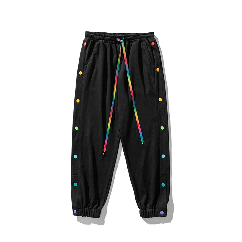 

Harajuku Men's Sweatpants Side Rainbow Buttons Drawstring Joggers Man Fashion Clothing Hip Hop Loose Harem Pants Plus Size