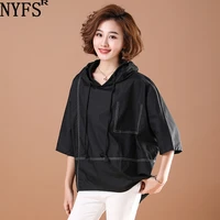 nyfs 2021 new summer kimono womens t shirt fashion big size woman cotton hooded tops loose blusas camisa mujer