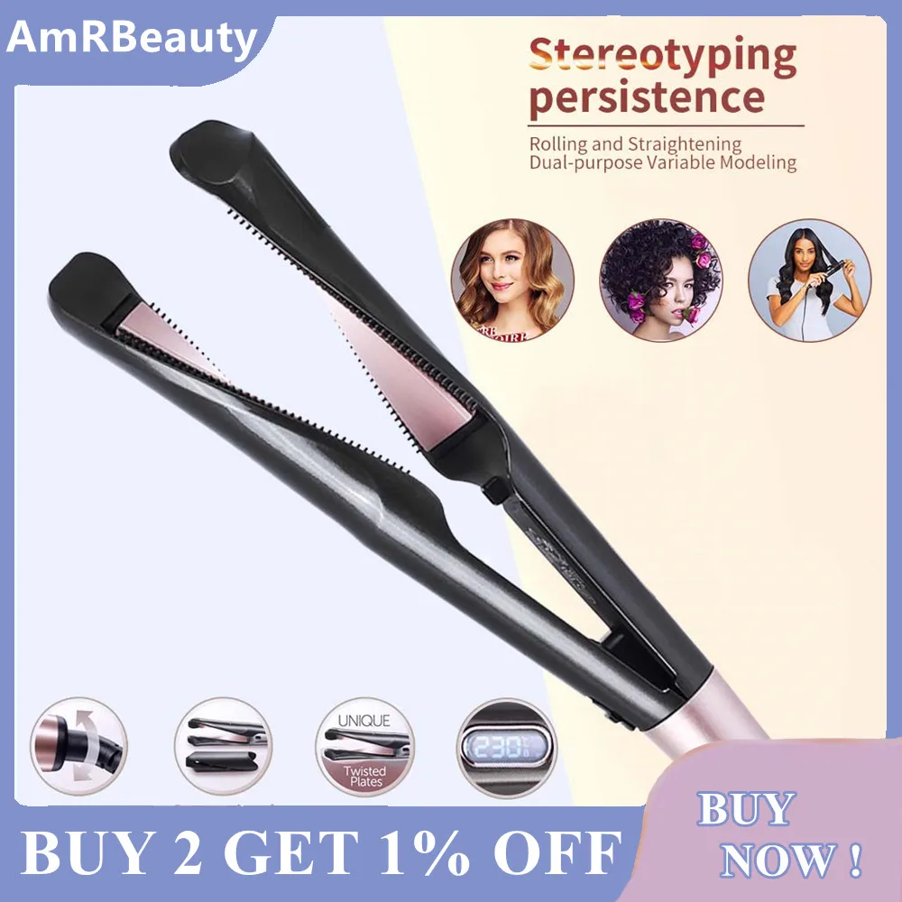 

Hair Curler Straightener 2 in 1 Spiral Wave Curling Iron Professional Hair Straighteners Women Fashion Styling Tools 2021 New